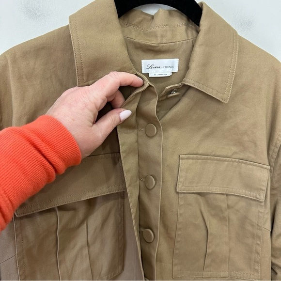 Lovers + Friends Cropped Safari Khaki Jacket Ruched Arms - Picture 4 of 7